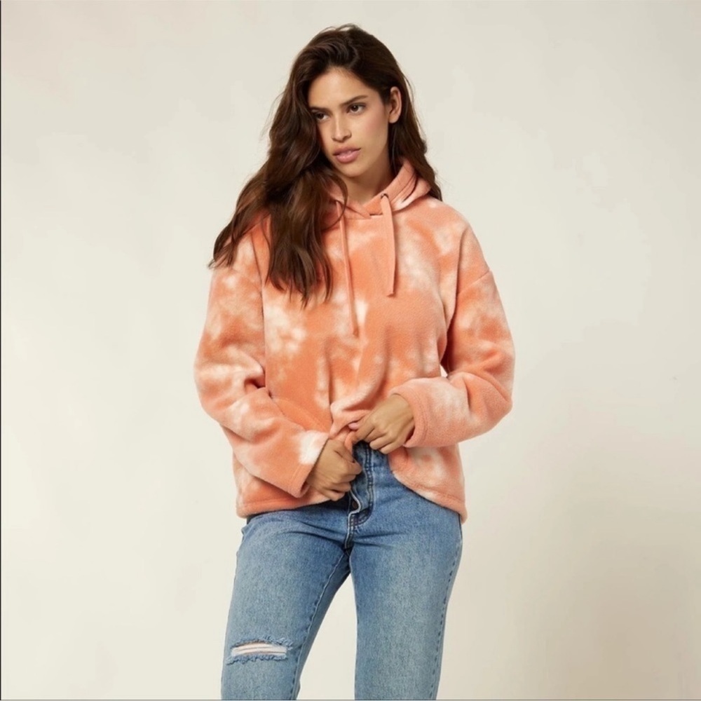O’Neill Tie dye Hampton Super sherpa Pullover Hoodie Sz XS Coral NEW Casual Cozy